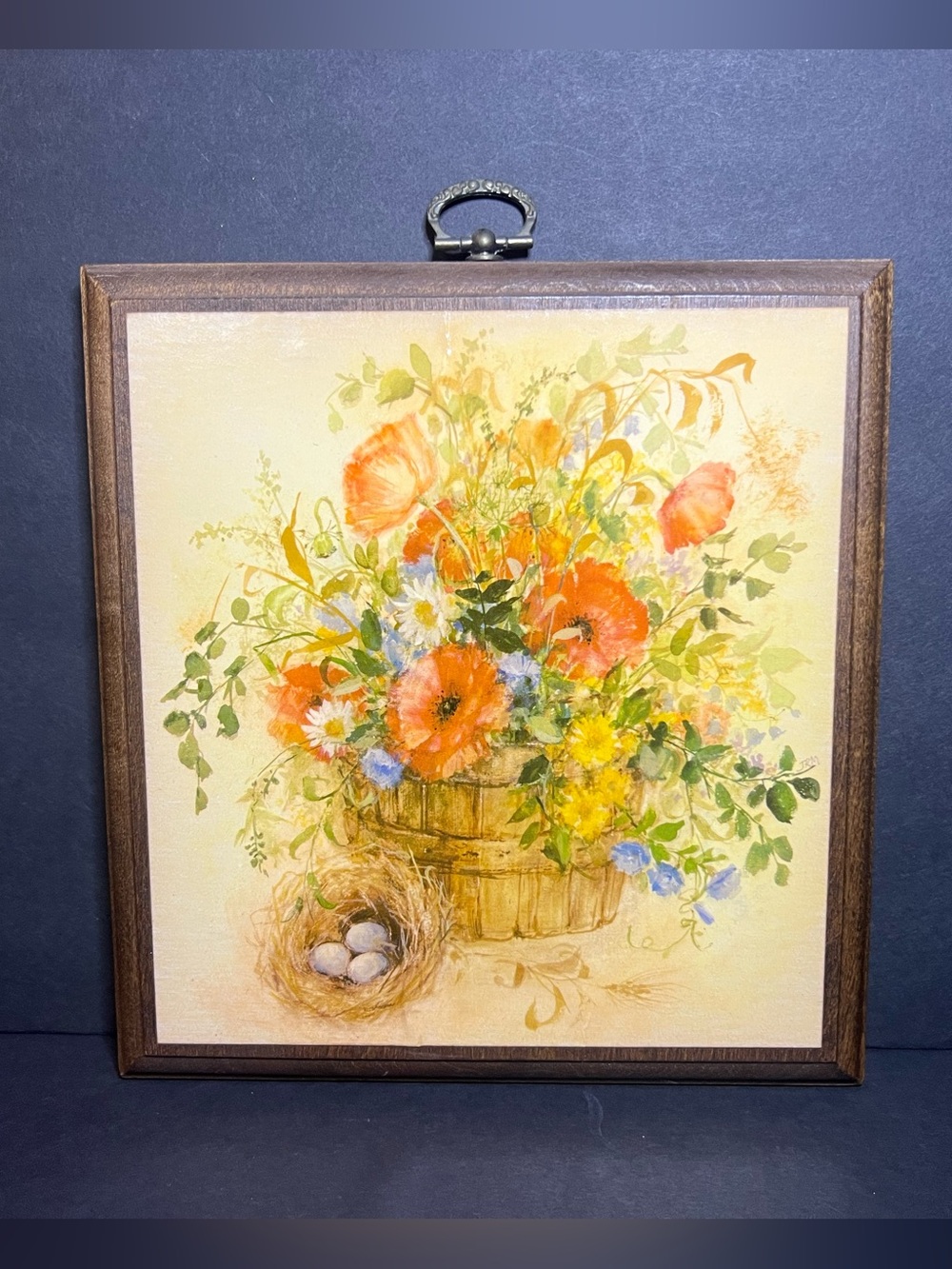 Vintage 1973 Springbok Cottagecore Flower Bouquet & Bird's Nest Wall Art Plaque
